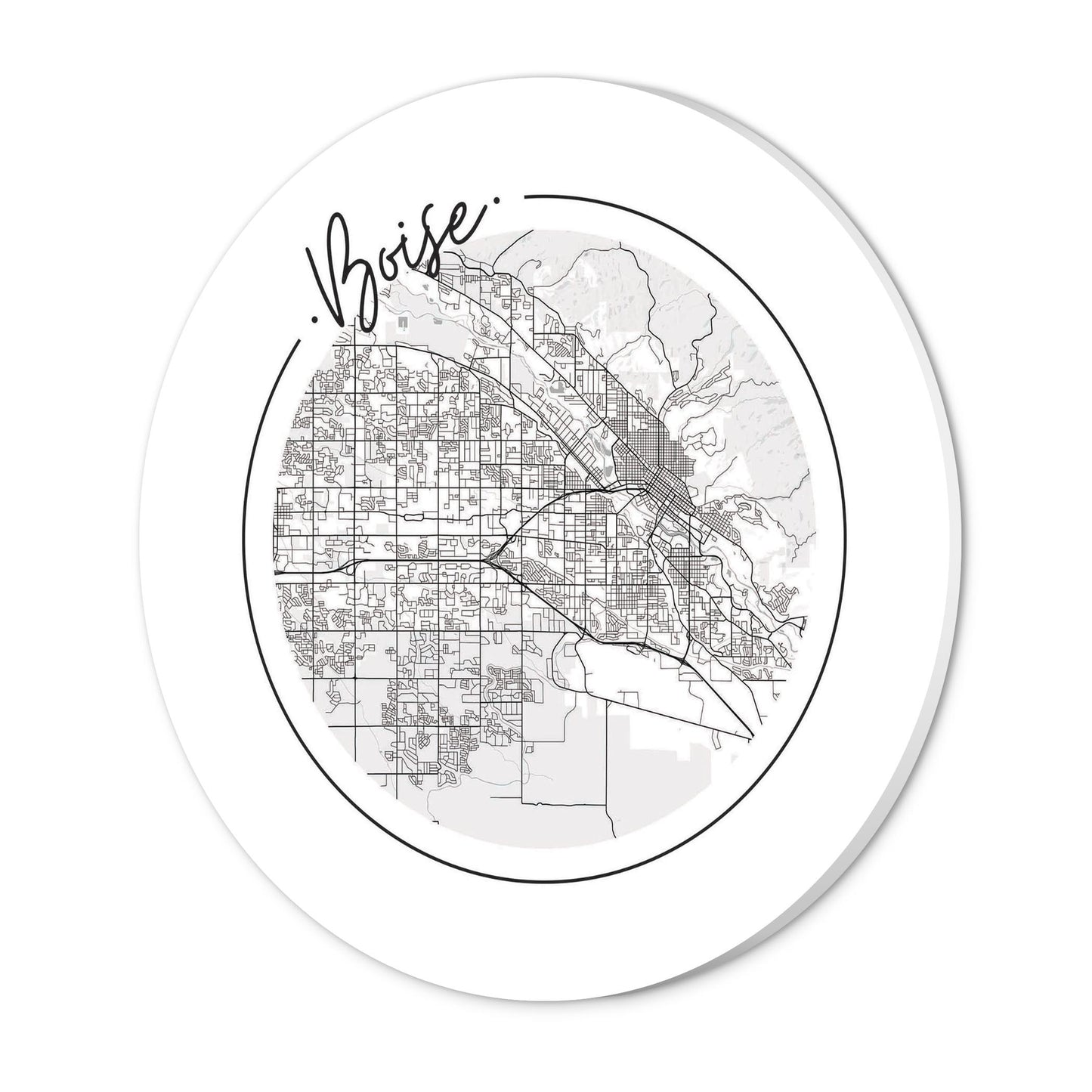 Minimalist B&W Idaho Boise Circle Map | Wood Sign | Eaches | Min 1