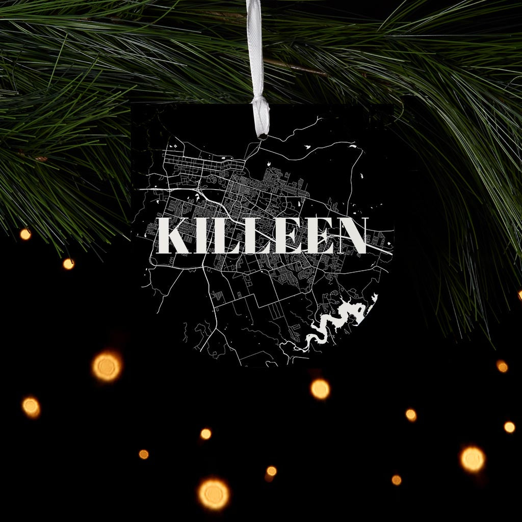 Minimalistic B&W Texas Killeen Map | Wood Ornament | Eaches | Min 6