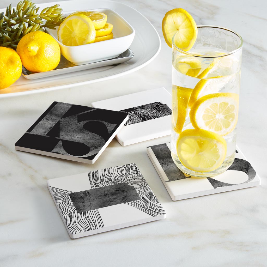 Minimalist B&W Kansas Initials State Shapes | Absorbent Coasters | Set of 4 | Min 2