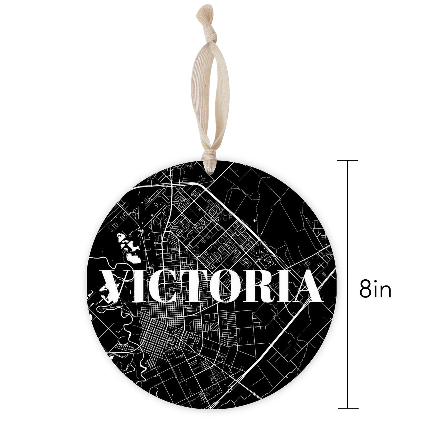 Minimalistic B&W Texas Victoria Map | Wood Ornament | Eaches | Min 1