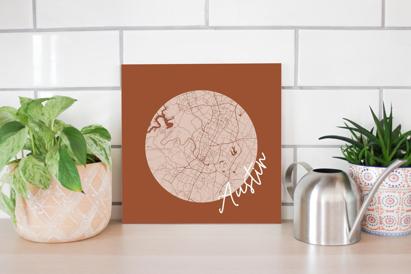 Modern Minimalist Texas Austin Circle Map | Wood Sign | Eaches | Min 2