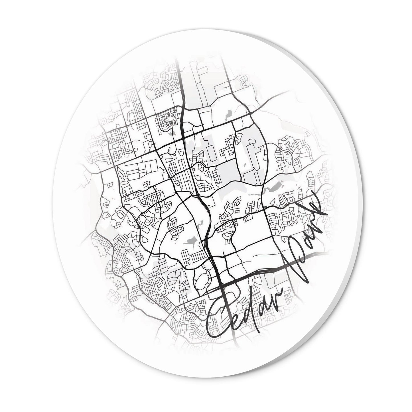 Minimalistic B&W Texas Cedar Park Circle Map | Wood Sign | Eaches | Min 1