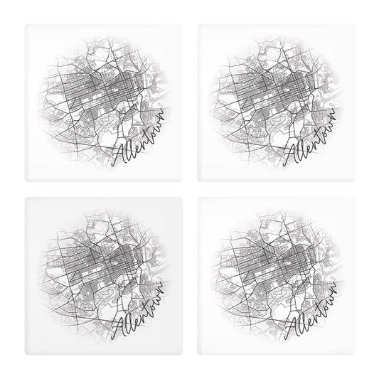 Minimalistic B&W Pennsylvania Allentown Circle Map | Absorbent Coasters | Set of 4 | Min 2