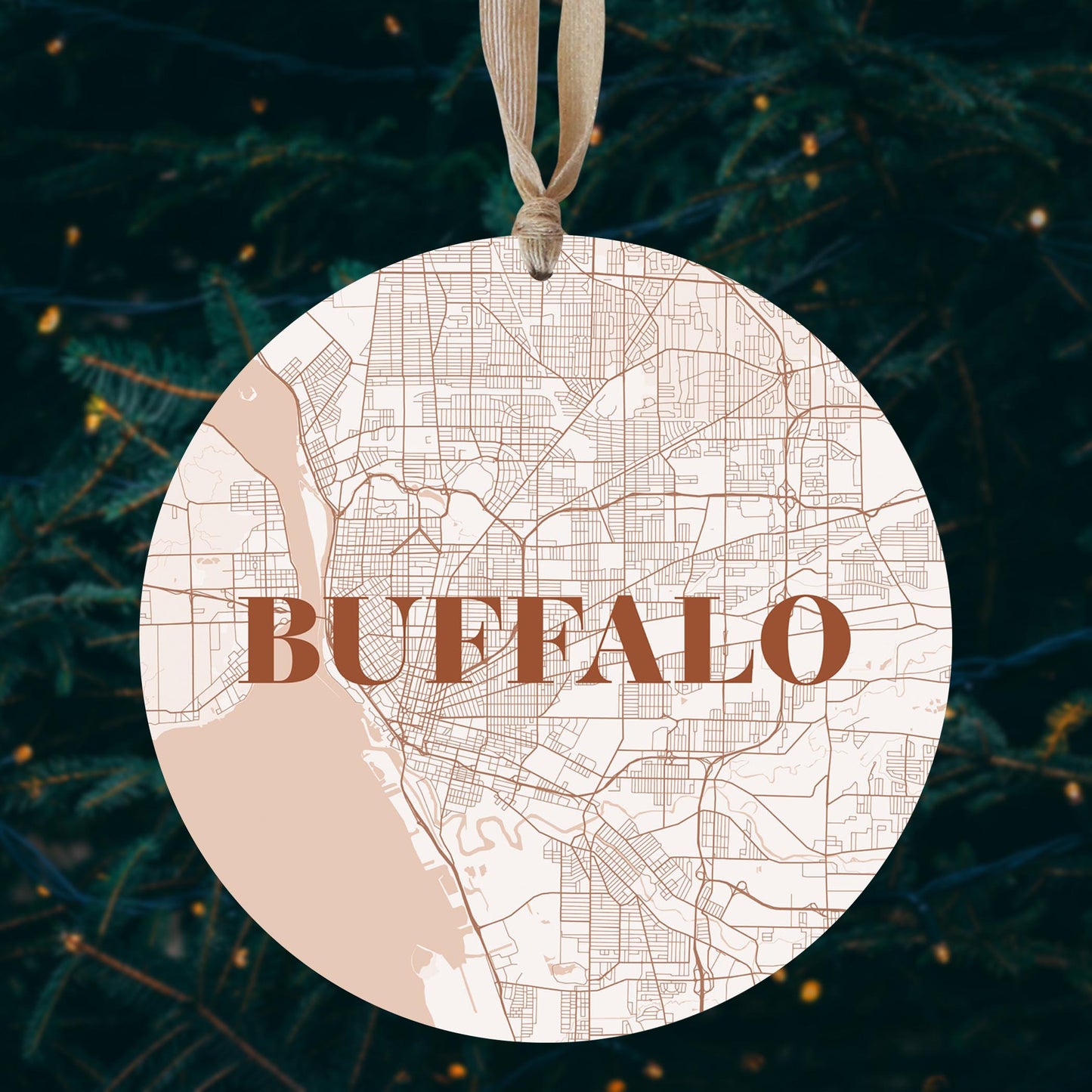 Modern Minimalist New York Buffalo Map | Wood Ornament | Eaches | Min 1