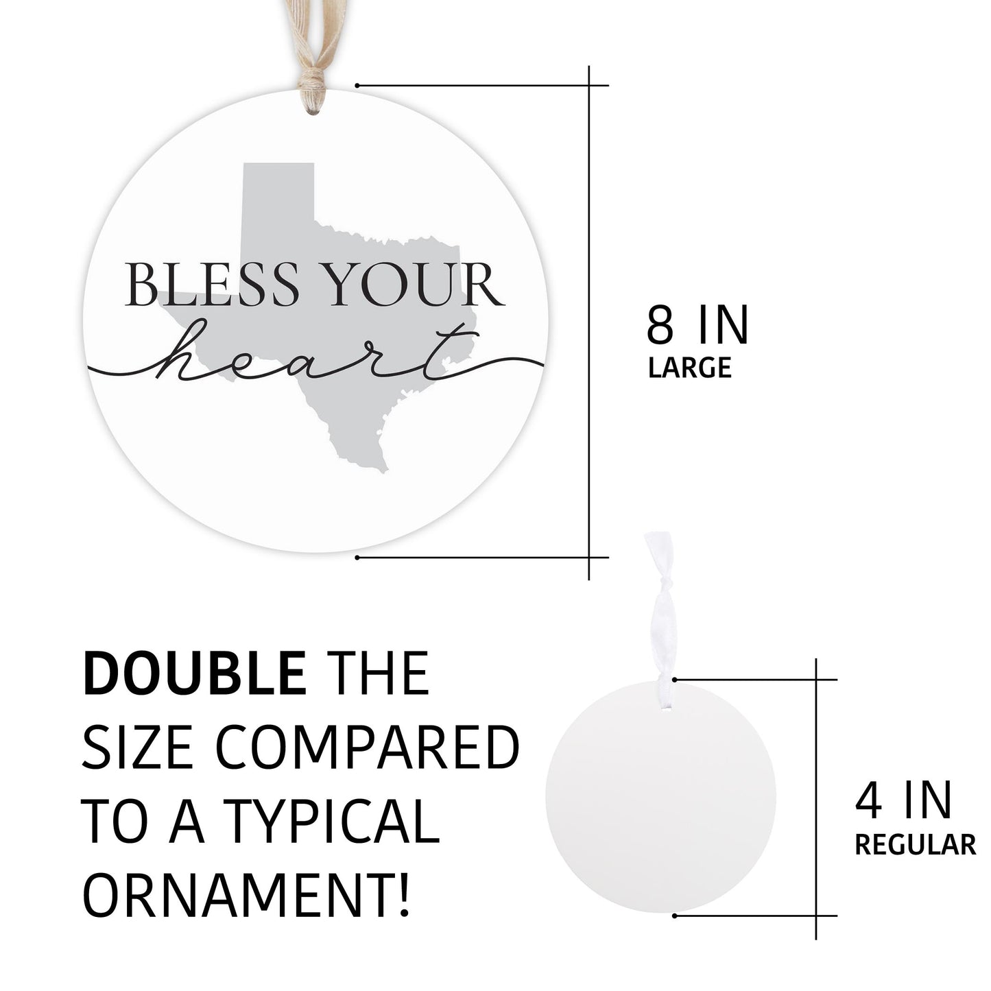 Minimalistic B&W Texas Bless Your Heart | Wood Ornament | Eaches | Min 1