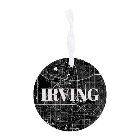 Minimalistic B&W Texas Irving Map | Wood Ornament | Eaches | Min 6