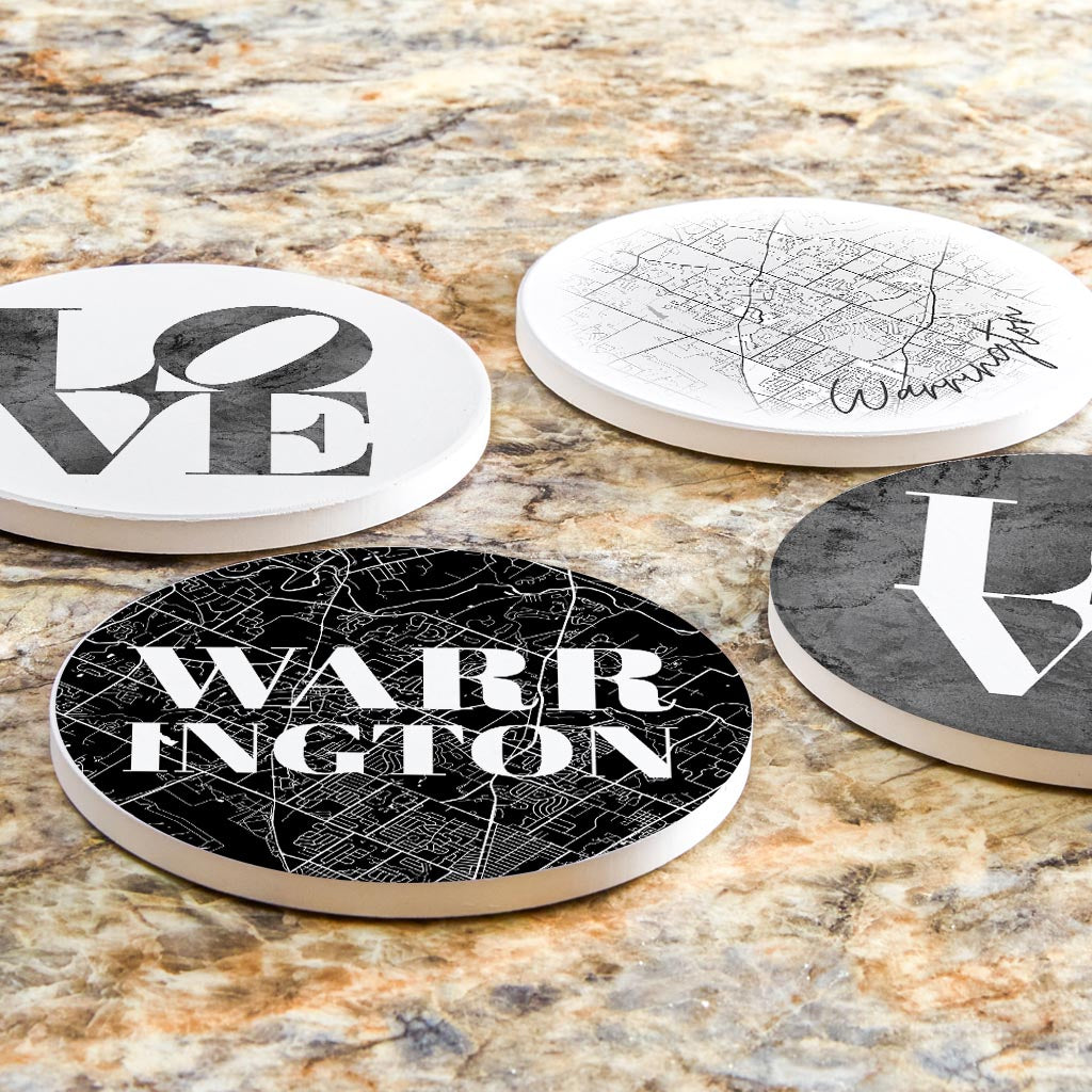 Minimalistic B&W Pennsylvania Warrington Maps Love | Absorbent Coasters | Set of 4 | Min 2