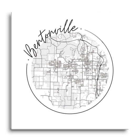 Minimalist B&W Arkansas Bentonville Circle Map | Hi-Def Glass Art | Eaches | Min 1