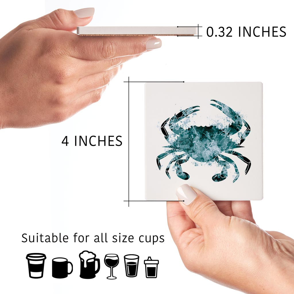 Blue White Water Color Blue Crab | Absorbent Coasters | Set of 4 | Min 2