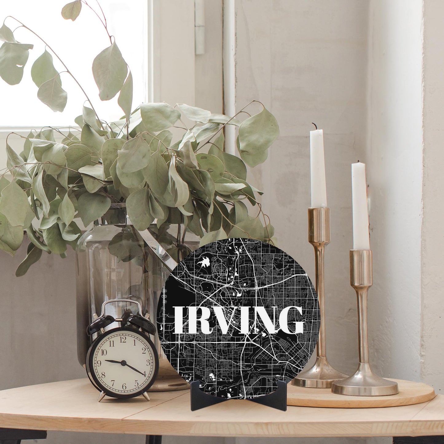 Minimalistic B&W Texas Irving Map | Wood Sign | Eaches | Min 1