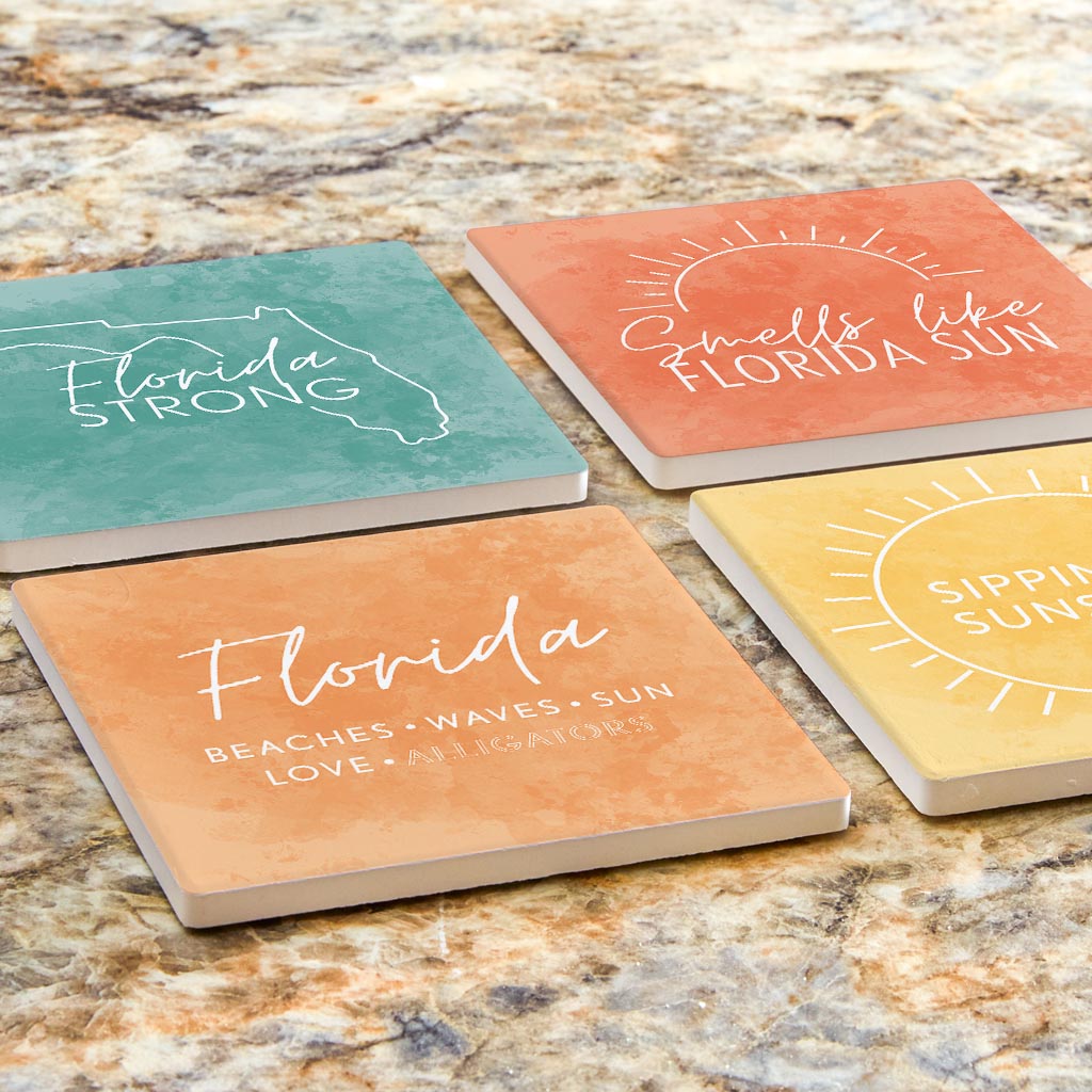 Florida Water Color Sayings| Absorbent Coasters | Set of 4 | Min 2