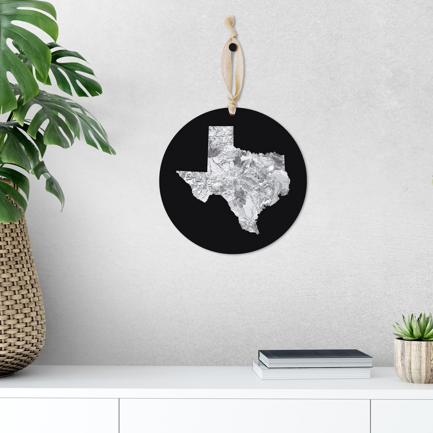 Minimalistic B&W Texas Metal State Shape | Wood Ornament | Eaches | Min 1