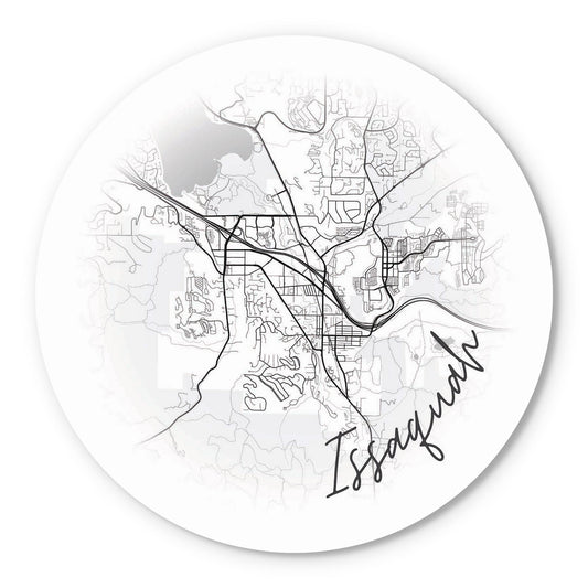 Minimalistic B&W Washington Issaquah Circle Map | Wood Sign | Eaches | Min 1