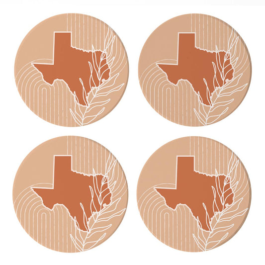 Modern Minimalist Texas State Shape With Leaf | Absorbent Coasters | Set of 4 | Min 2