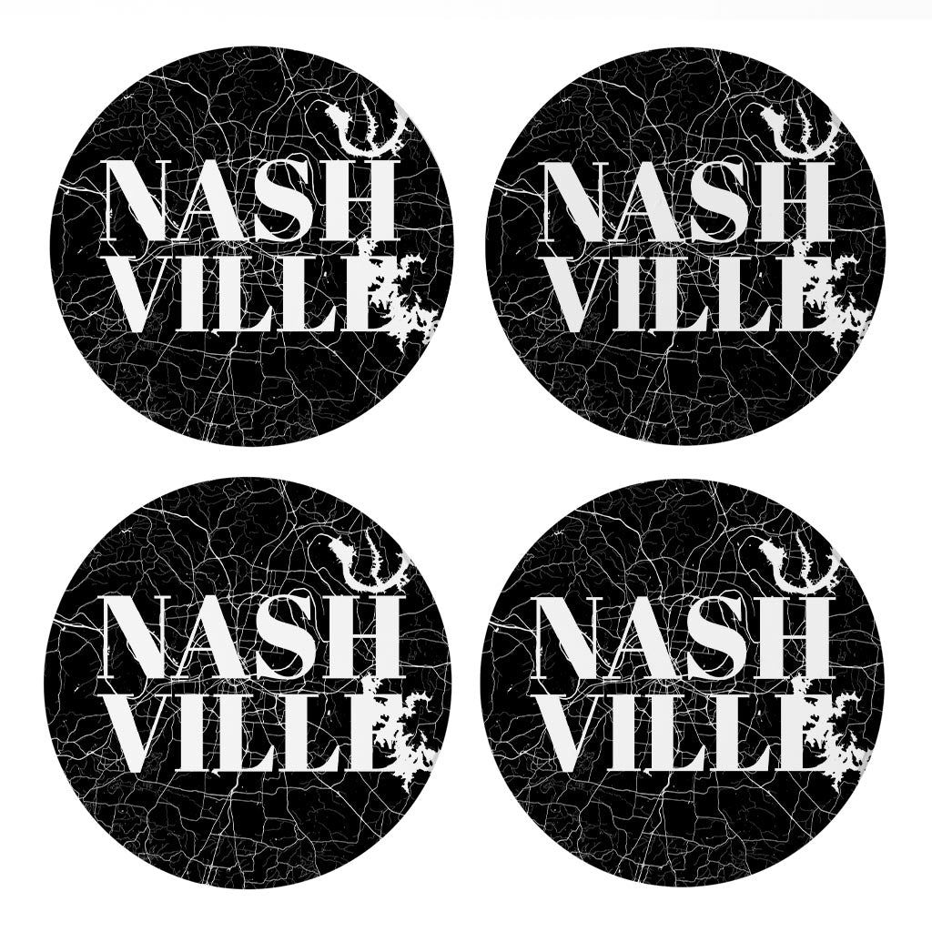 Minimalist B&W Tennessee Nashville Map | Absorbent Coasters | Set of 4 | Min 2