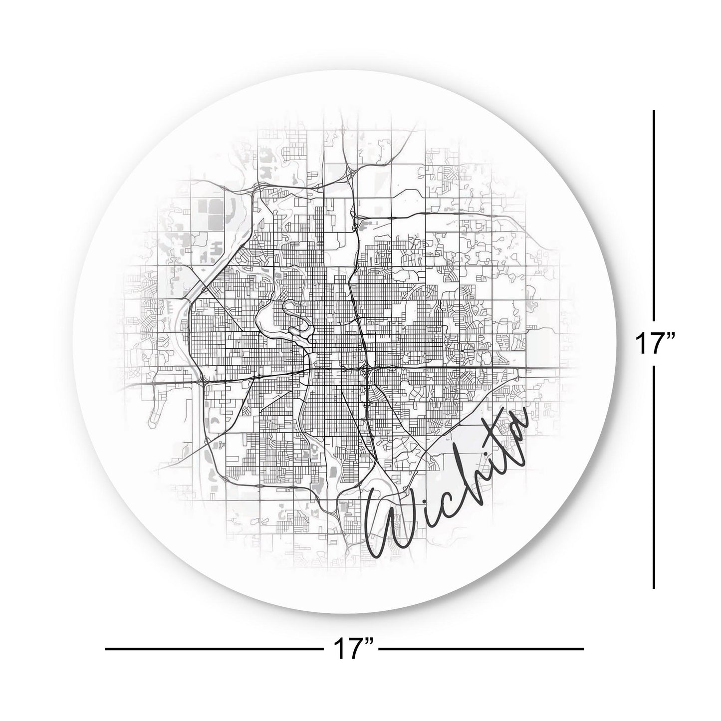 Minimalistic B&W Kansas Wichita Circle Map | Wood Sign | Eaches | Min 1