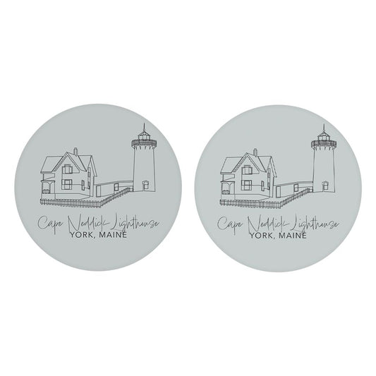 Cape Neddick Lighthouse Muted Coastal | Absorbent Car Coasters | Set of 2 | Min 4