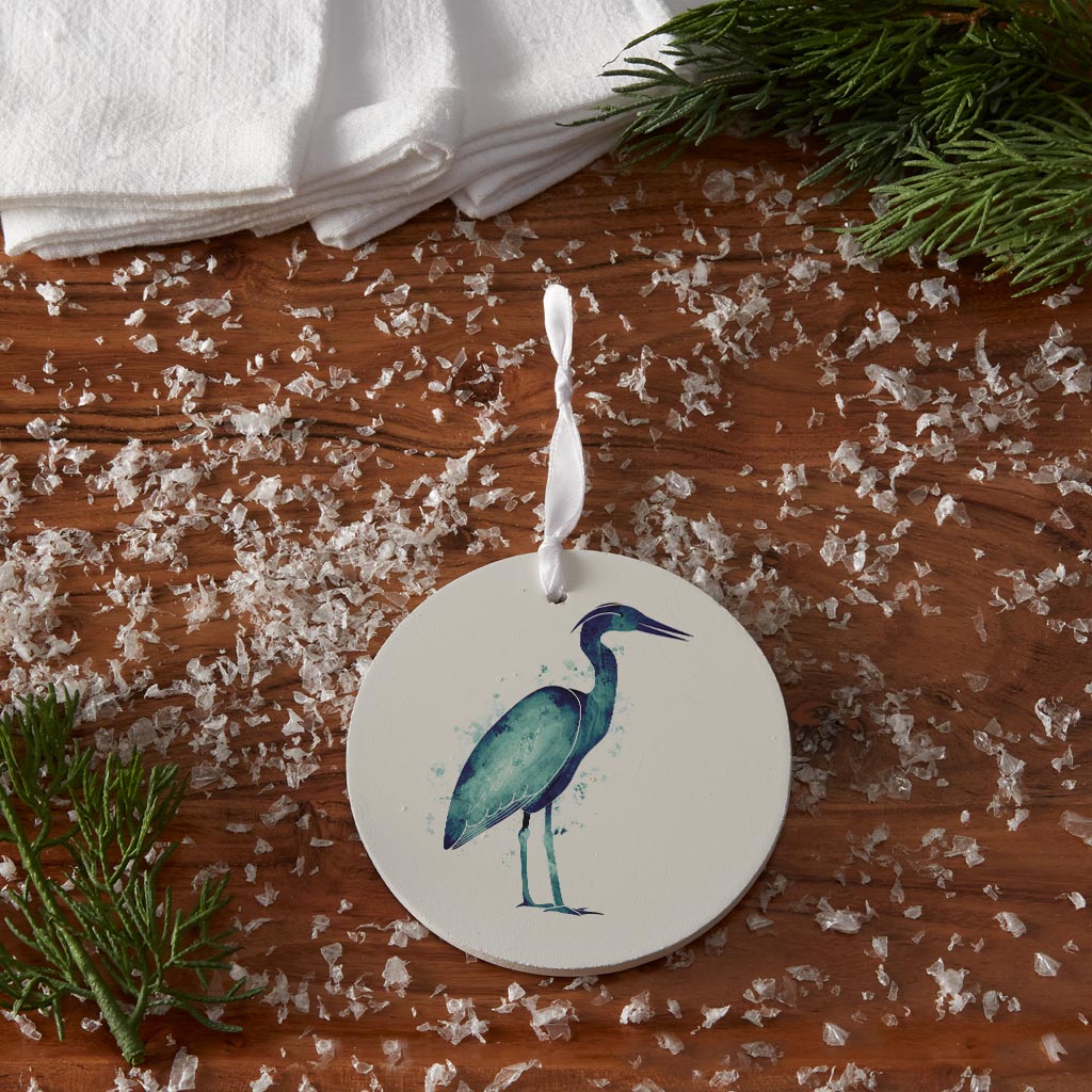 East Coast Water Color Heron | Wood Ornament | Eaches | Min 6