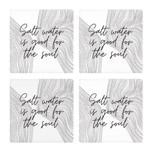 Minimalistic B&W Cape Cod Salt Water | Absorbent Coasters | Set of 4 | Min 2