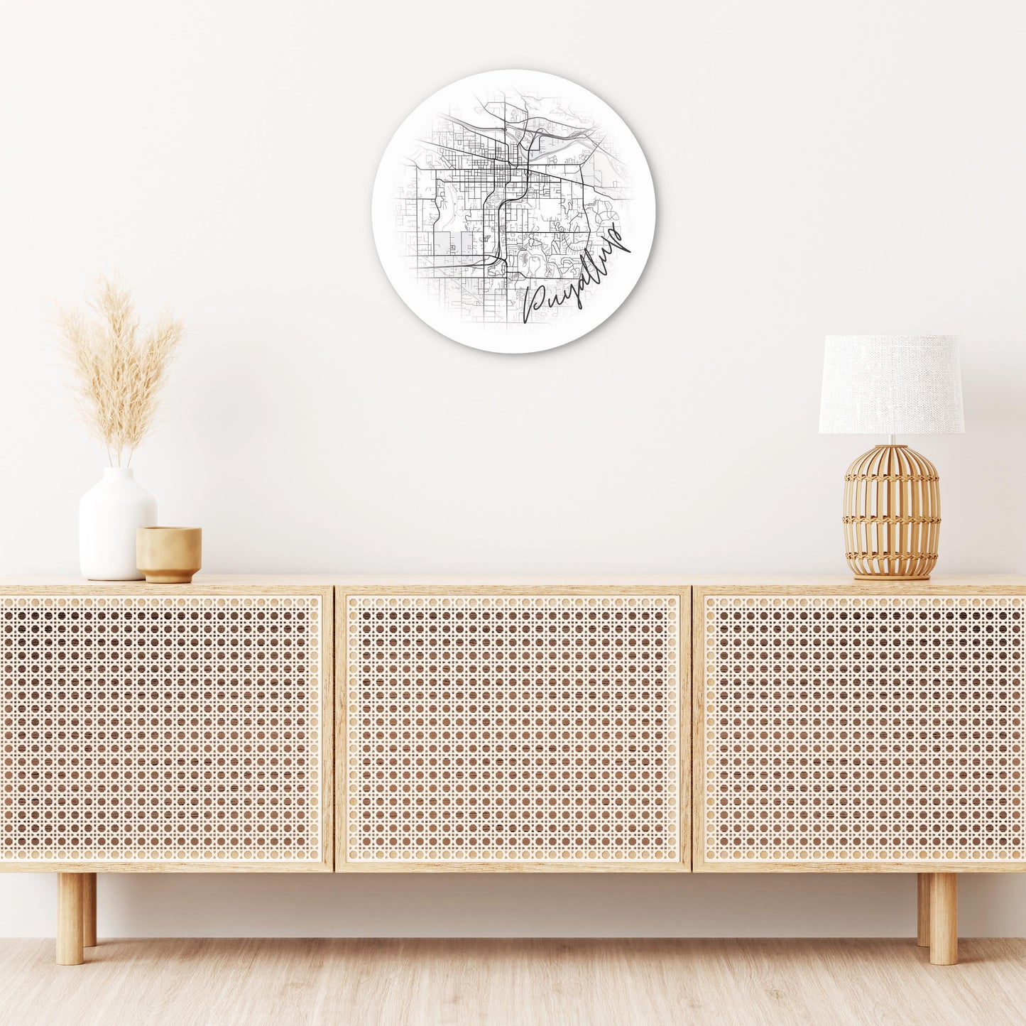 Minimalistic B&W Washington Puyallup Circle Map | Wood Sign | Eaches | Min 1