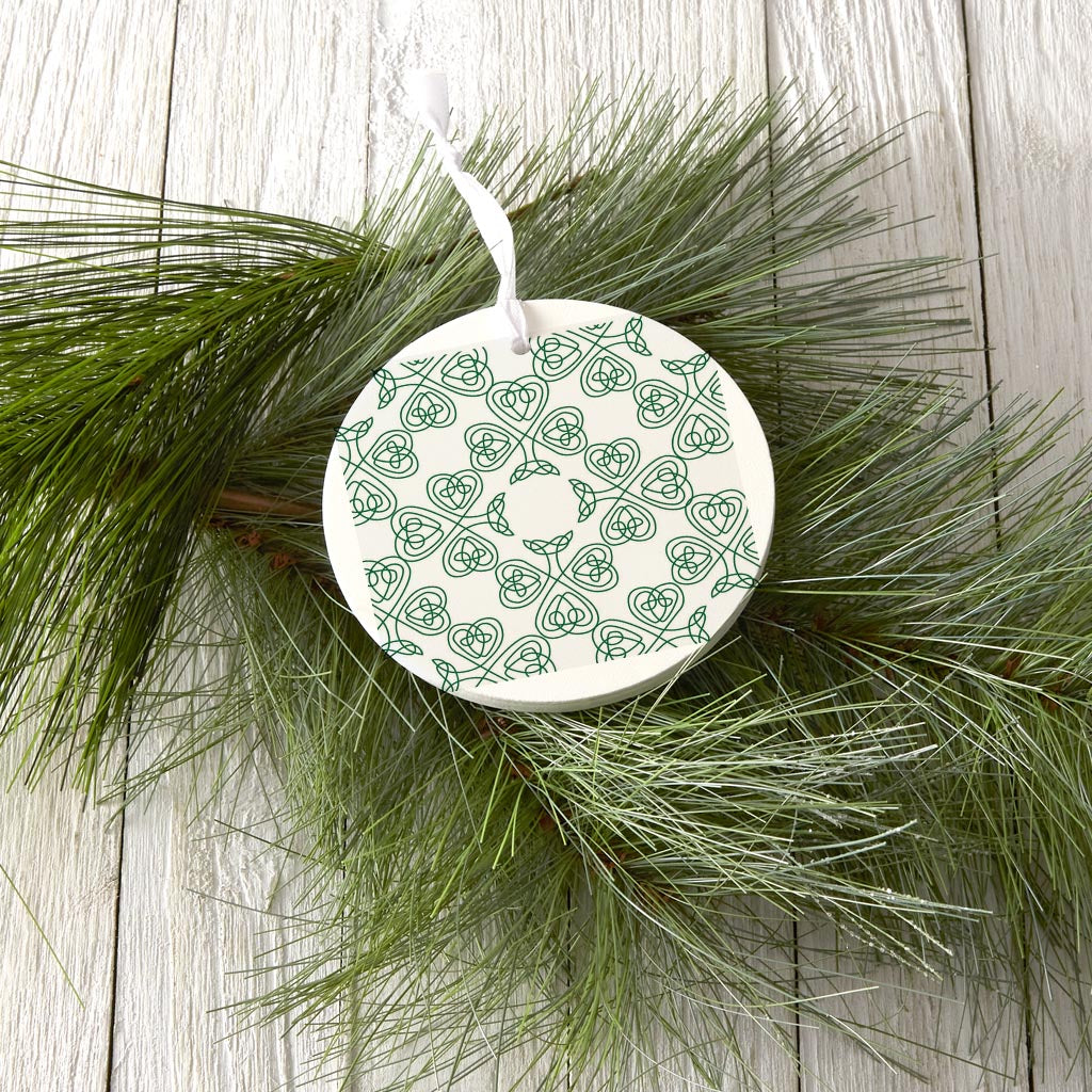 White Green Shamrock Pattern| Wood Ornament | Eaches | Min 6