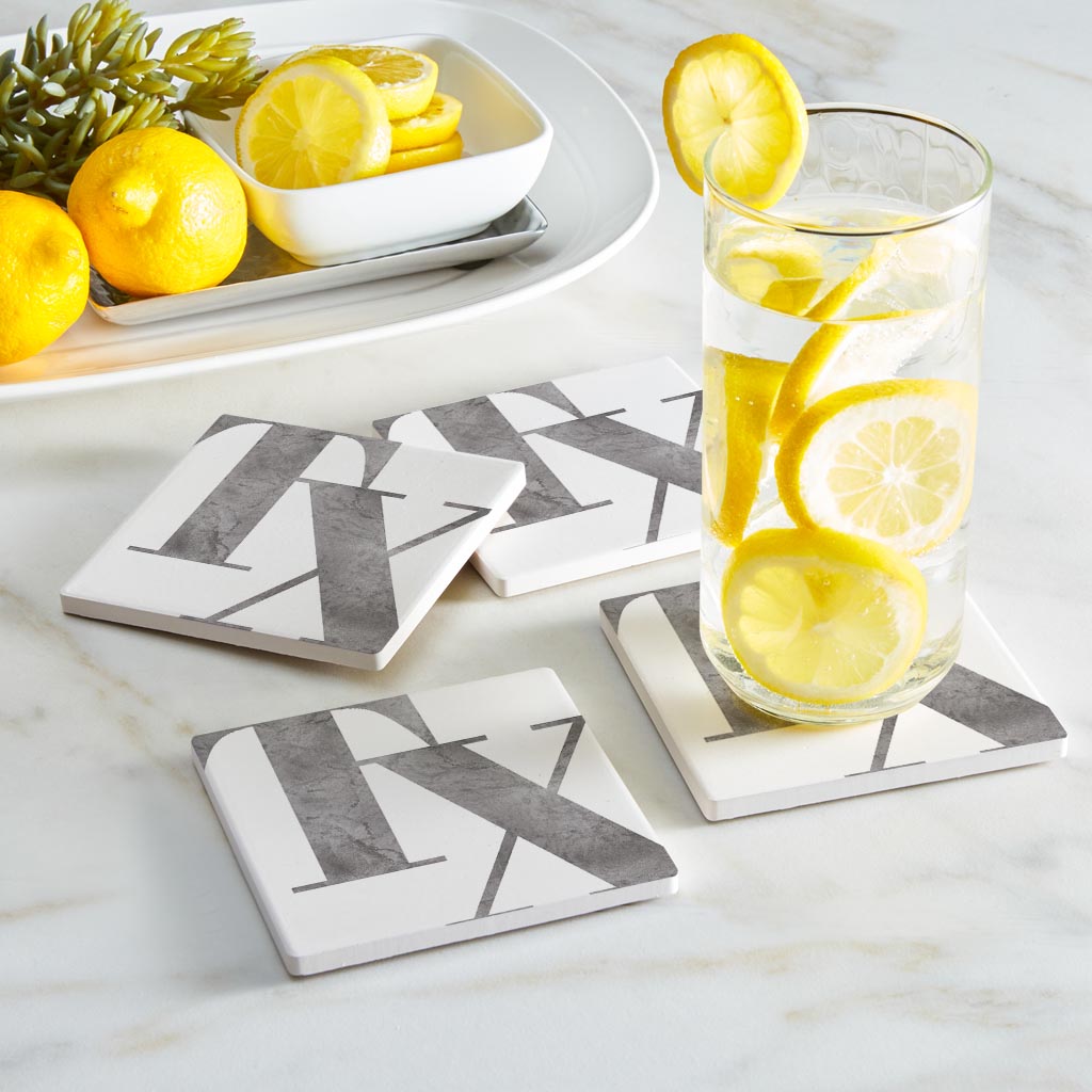 Modern White Texas Initials | Absorbent Coasters | Set of 4 | Min 2