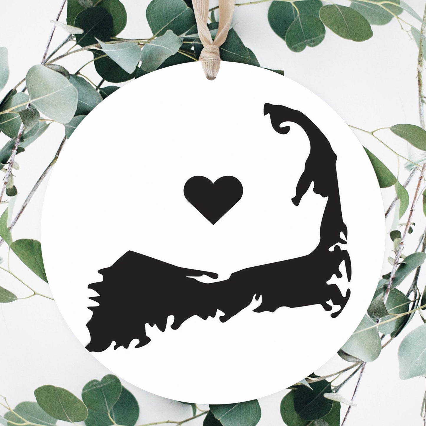 Minimalistic B&W Cape Cod With Heart | Wood Ornament | Eaches | Min 1