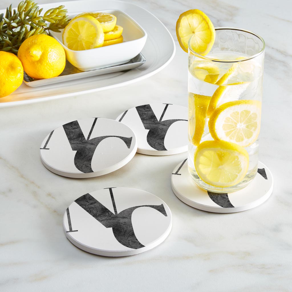 Minimalistic B&W North Carolina White Initials | Absorbent Coasters | Set of 4 | Min 2