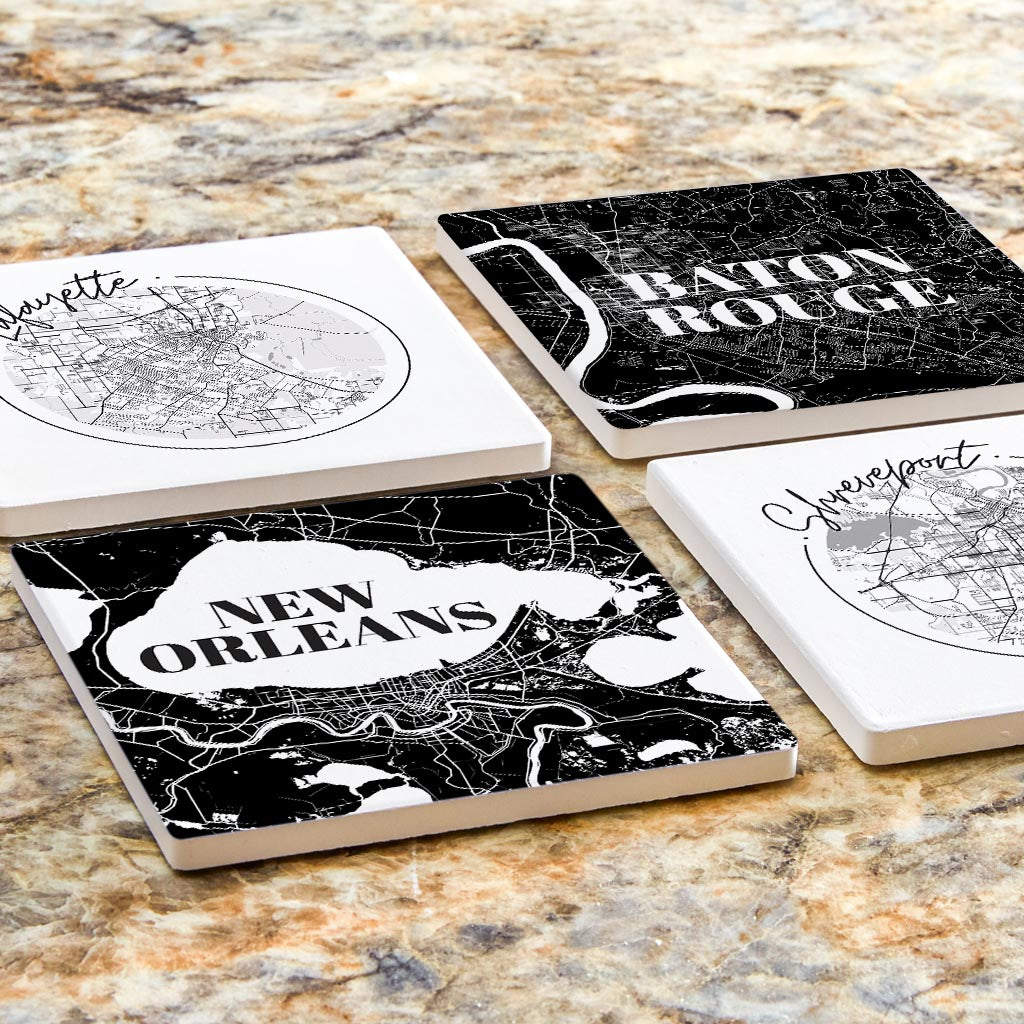 Modern Black White Louisiana Set | Absorbent Coasters | Set of 4 | Min 2