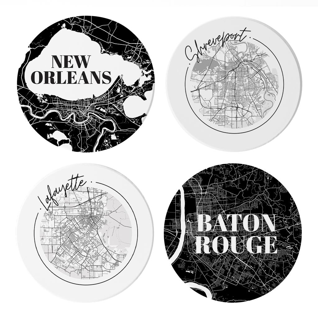 Modern Black White Louisiana Set | Absorbent Coasters | Set of 4 | Min 2