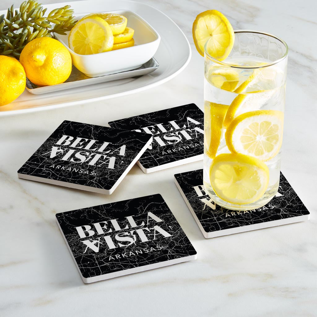 Minimalist B&W Arkansas Bella Vista Map State | Absorbent Coasters | Set of 4 | Min 2