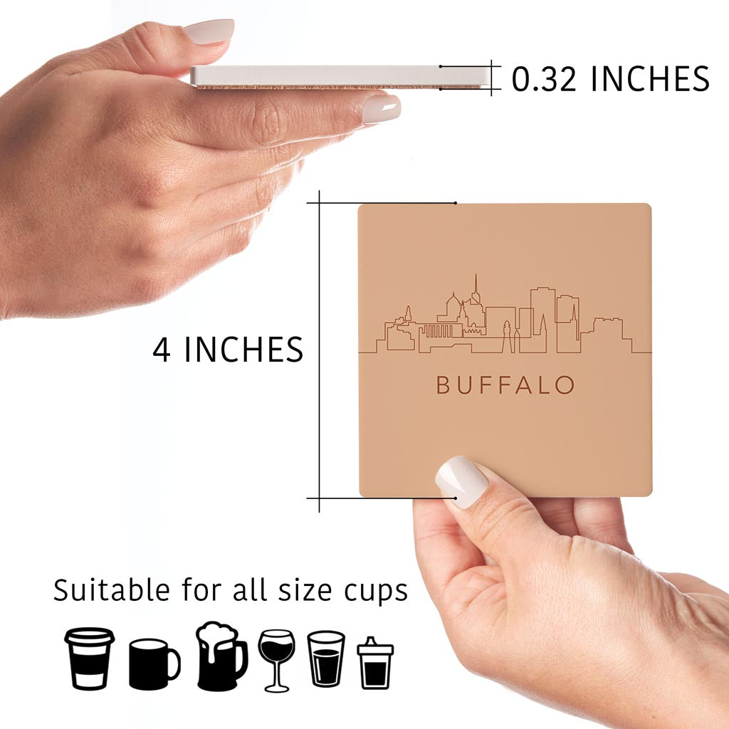 Modern Minimalistic New York Buffalo Skyline | Absorbent Coasters | Set of 4 | Min 2