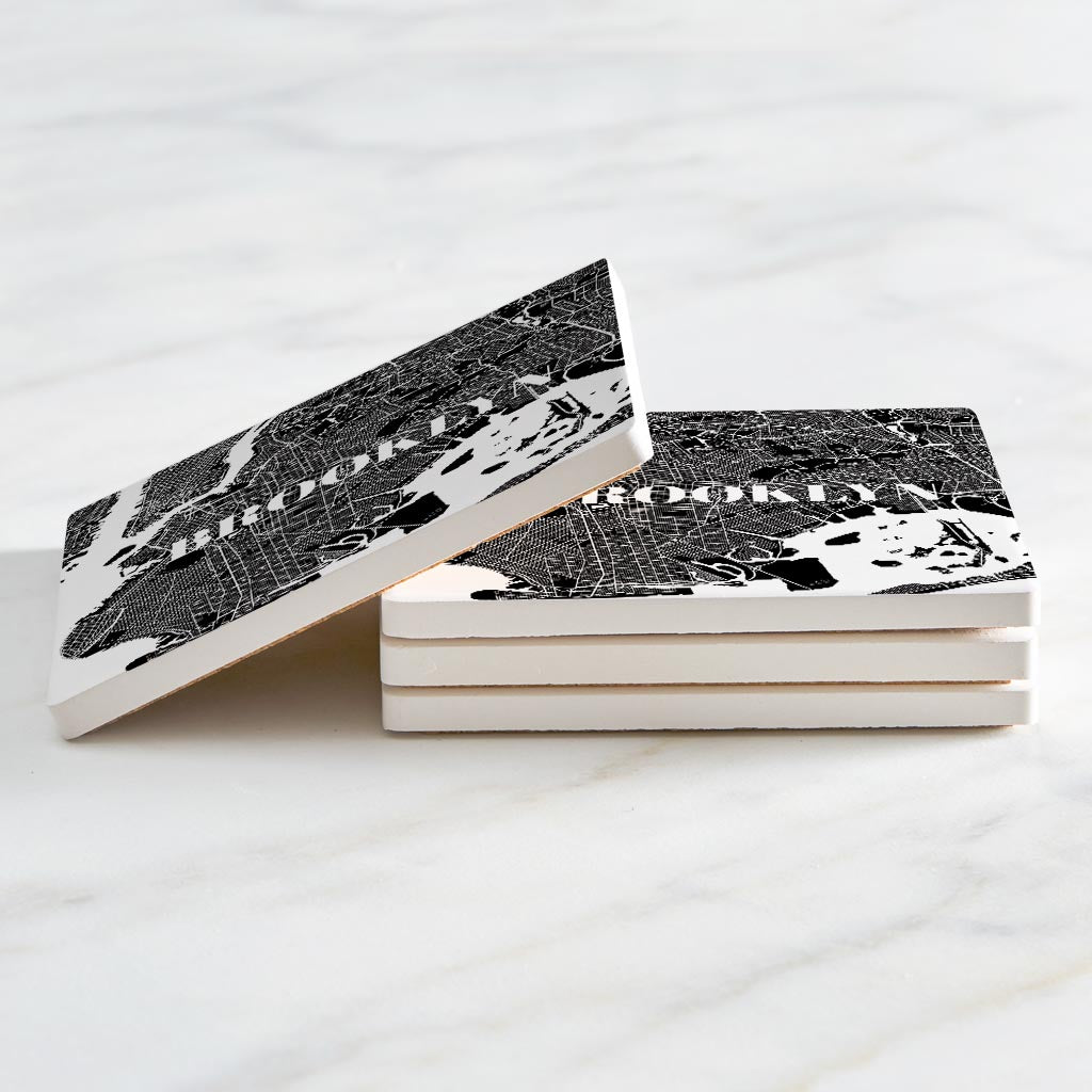 Minimalistic B&W New York Brooklyn Map| Absorbent Coasters | Set of 4 | Min 2