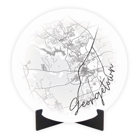 Minimalistic B&W Texas Georgetown Circle Map | Wood Sign | Eaches | Min 1