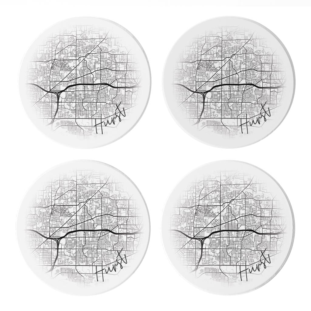 Minimalistic B&W Texas Hurst Circle Map | Absorbent Coasters | Set of 4 | Min 2