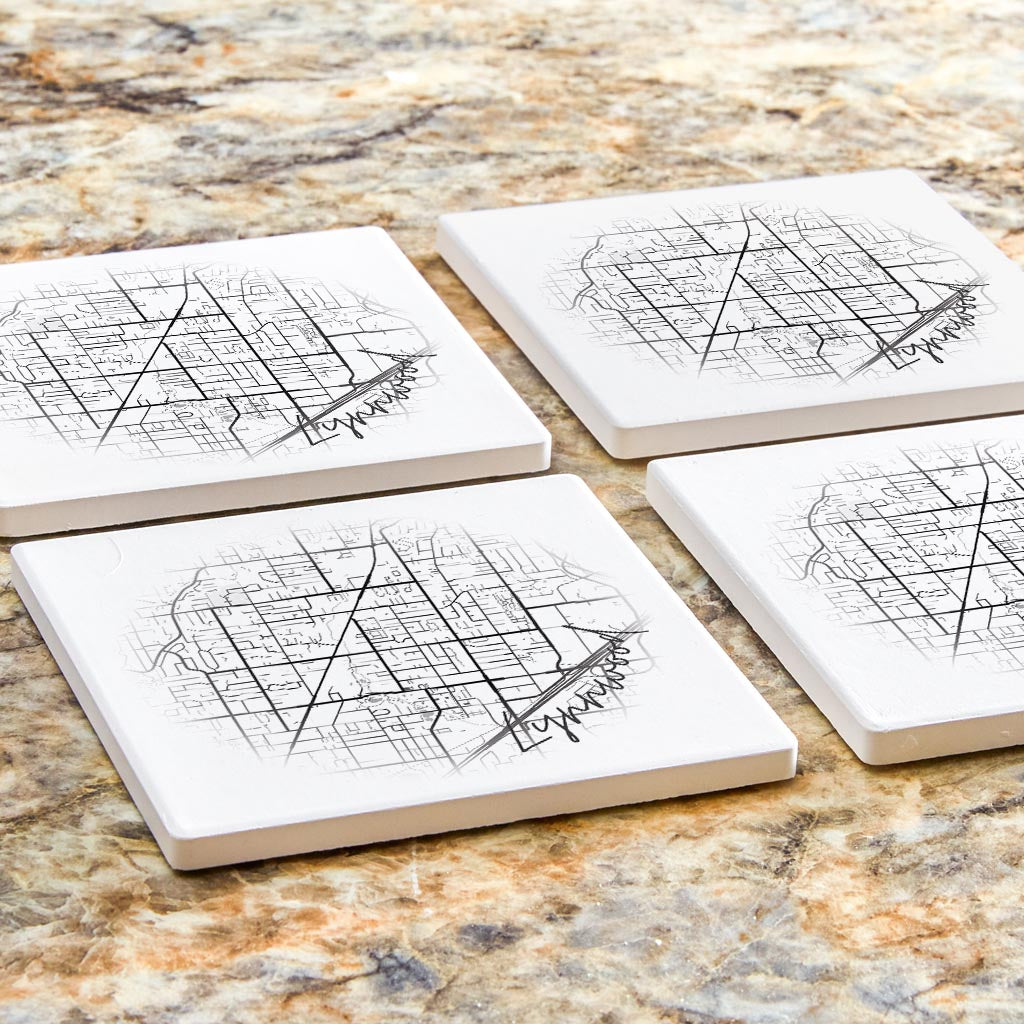 Minimalistic B&W Washington Lynnwood Circle Map | Absorbent Coasters | Set of 4 | Min 2