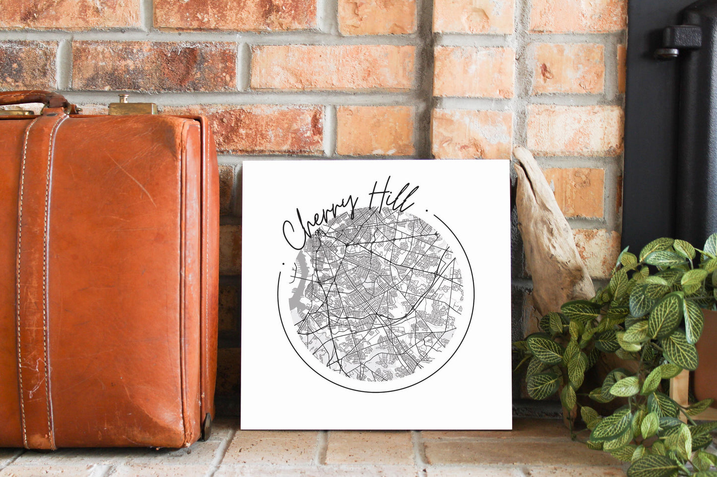 Minimalistic B&W New Jersey Cherry Hill Circle Map | Wood Sign | Eaches | Min 2