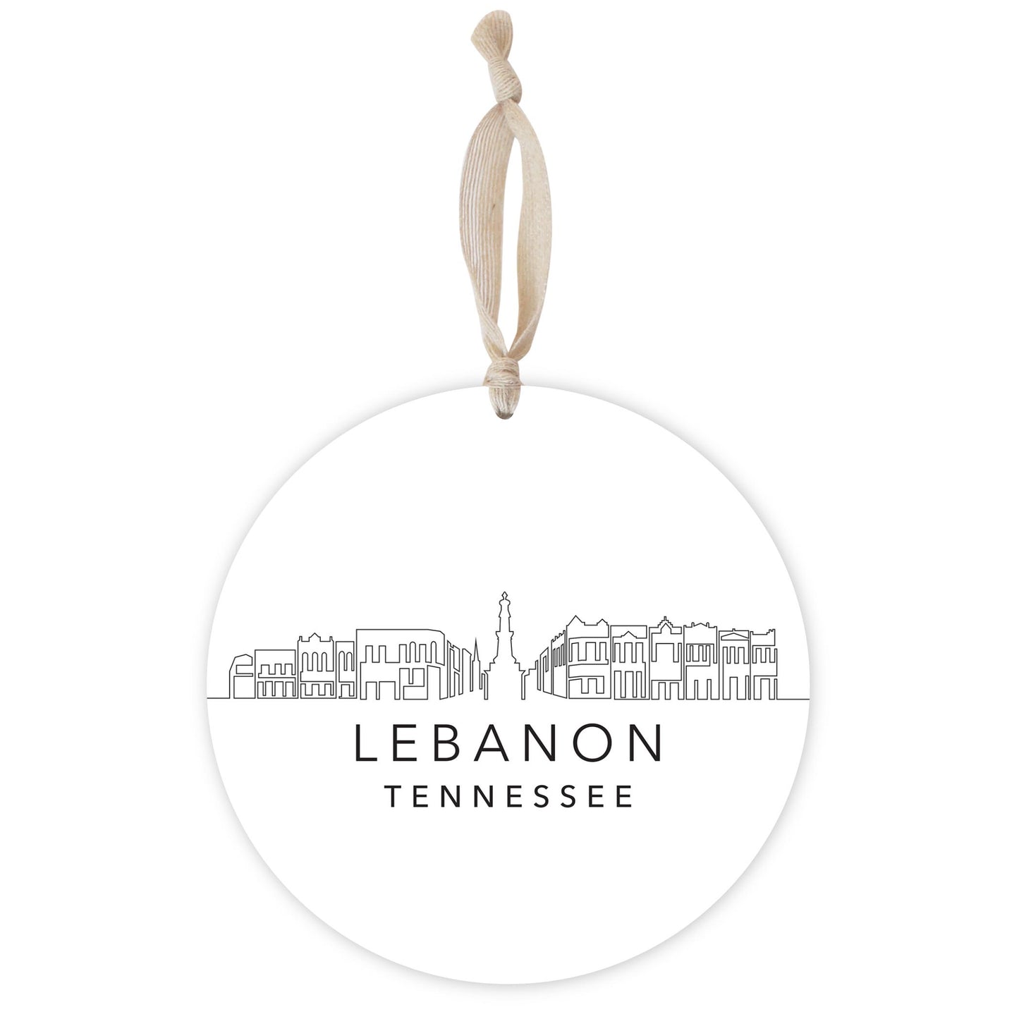 Minimalist B&W Tennessee Lebanon Skyline | Wood Ornament | Eaches | Min 1