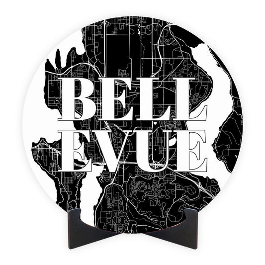 Minimalistic B&W Washington Bellevue Map | Wood Sign | Eaches | Min 1