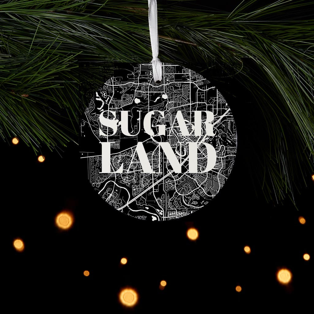 Minimalistic B&W Texas Sugarland Map | Wood Ornament | Eaches | Min 6