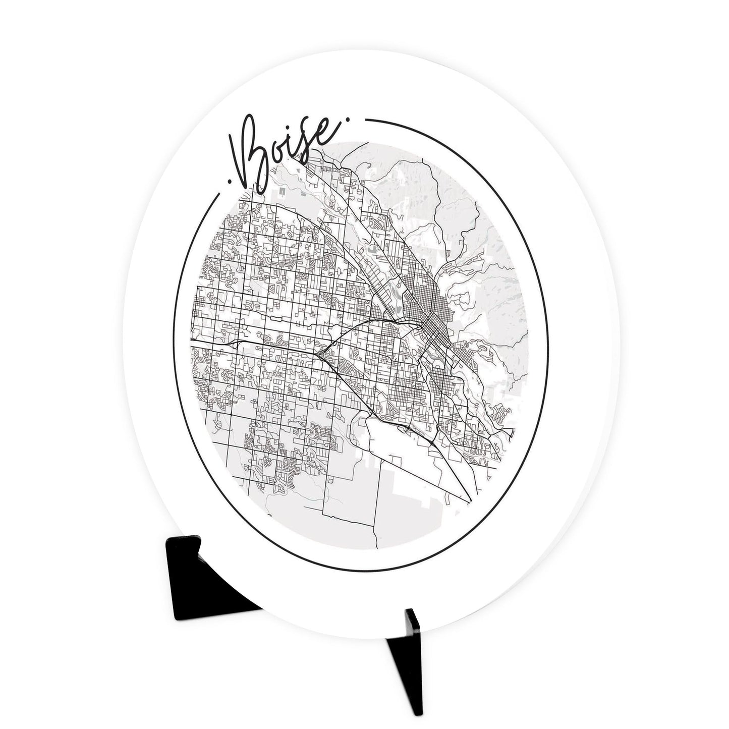 Minimalist B&W Idaho Boise Circle Map | Wood Sign | Eaches | Min 1