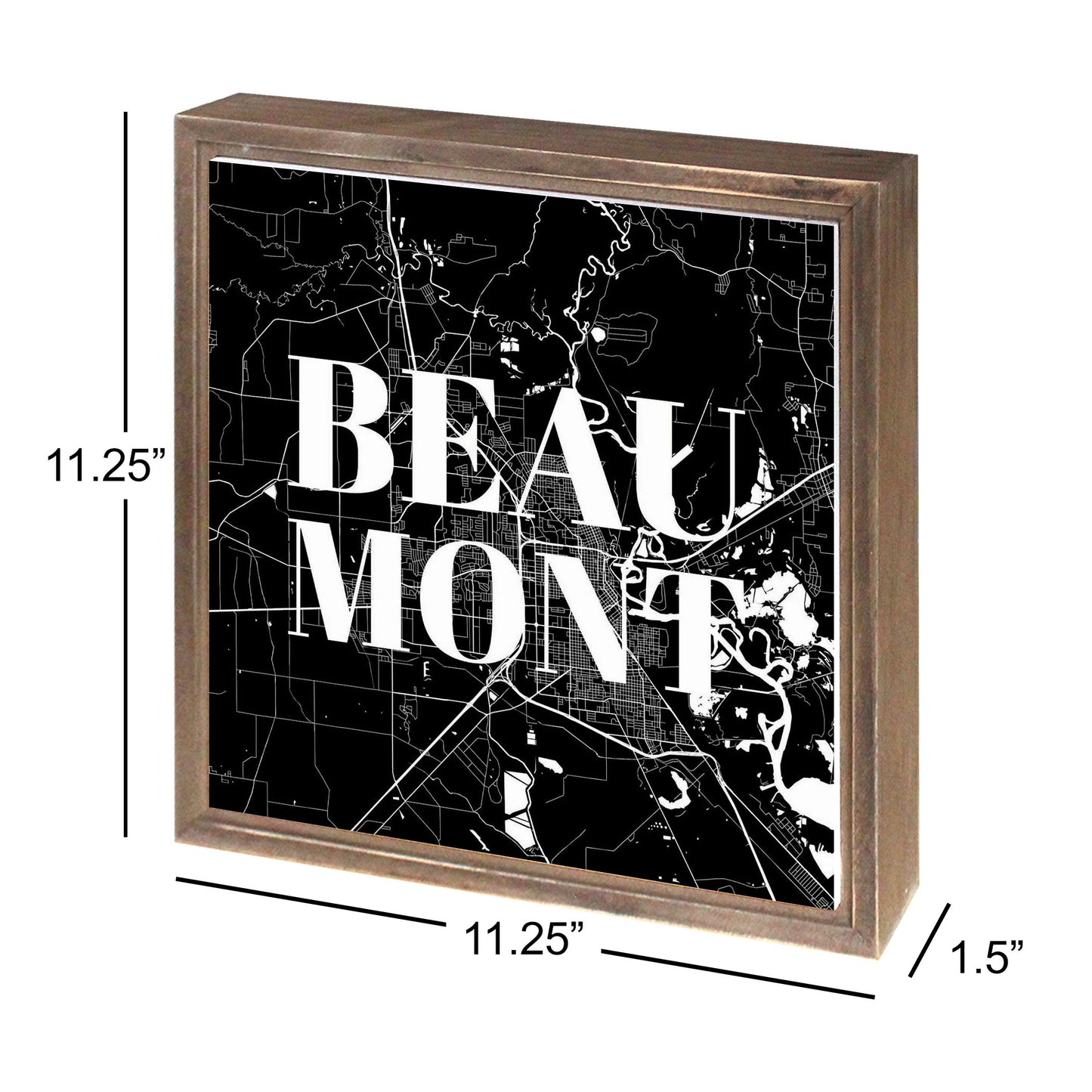 Minimalistic B&W Texas Beaumont Map | Wood Sign | Eaches | Min 1