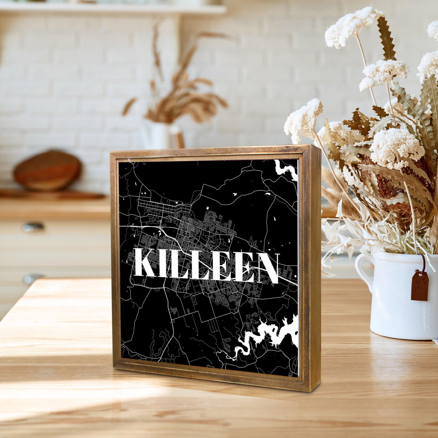 Minimalistic B&W Texas Killeen Map | Wood Sign | Eaches | Min 1