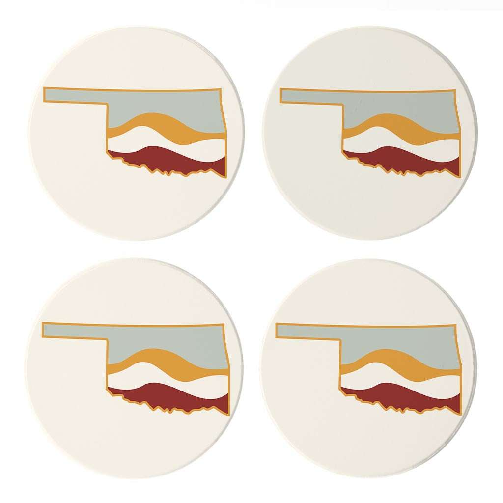 Modern Minimalist Oklahoma Cream Retro State Shape Hills | Absorbent Coasters | Set of 4 | Min 2