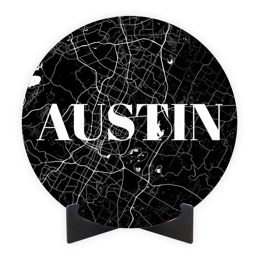 Minimalistic B&W Texas Austin Map | Wood Sign | Eaches | Min 1