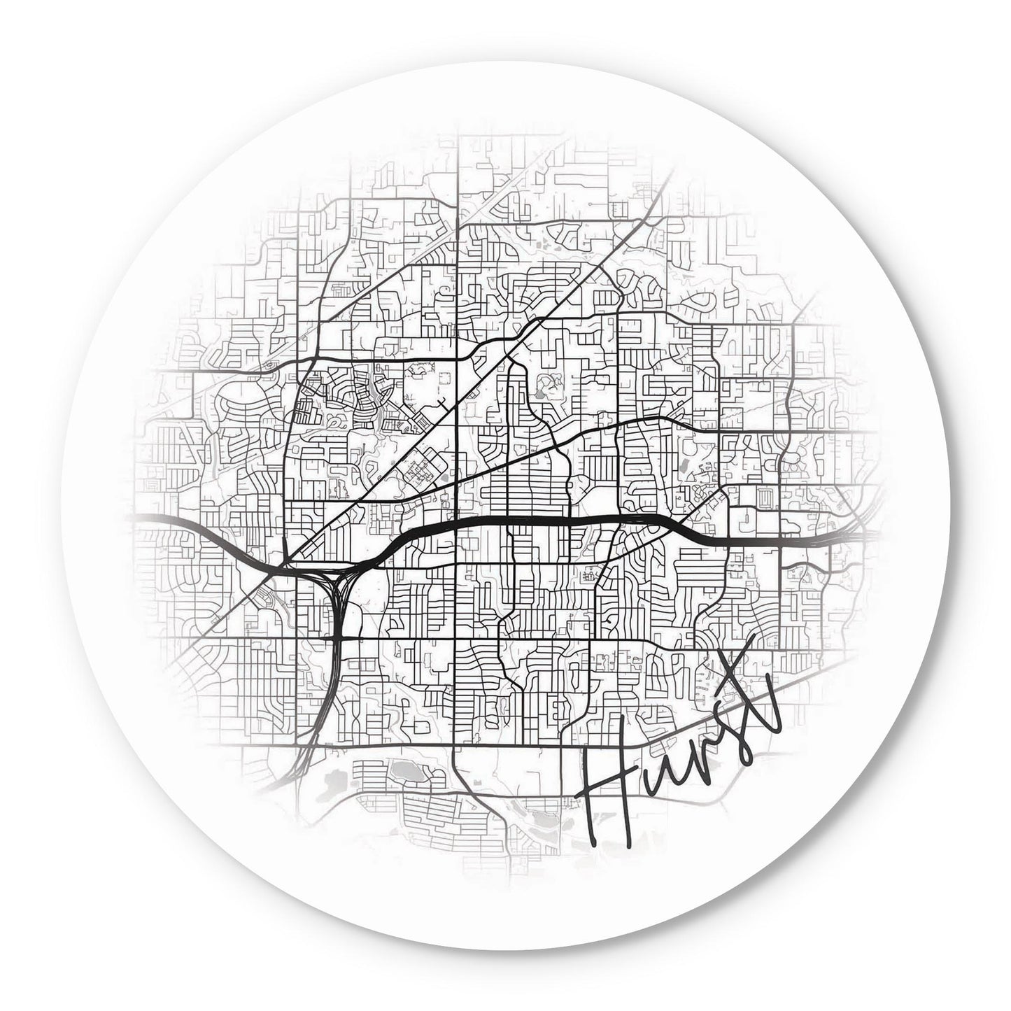 Minimalistic B&W Texas Hurst Circle Map | Wood Sign | Eaches | Min 1