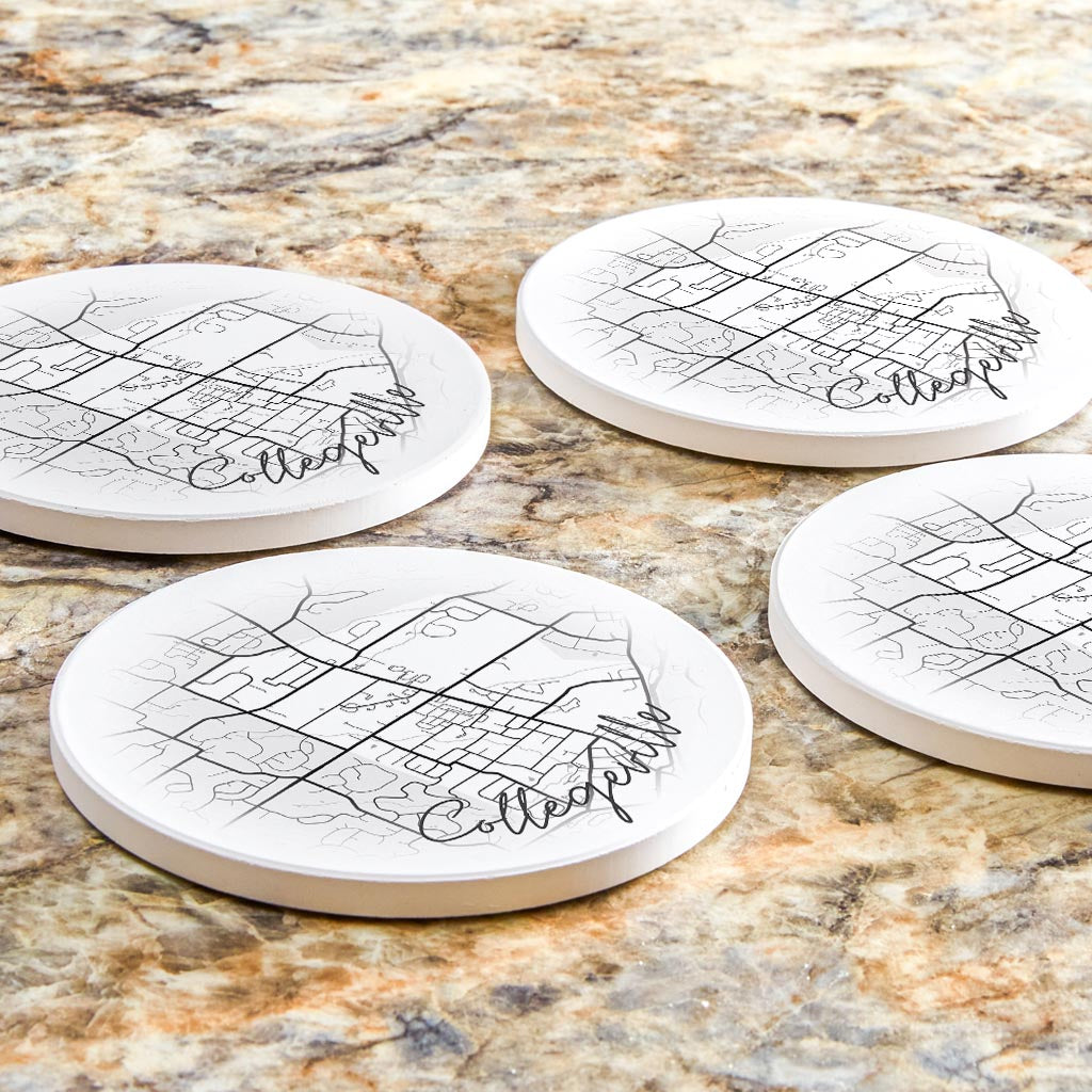 Minimalistic B&W Pennsylvania Collegeville Circle Map | Absorbent Coasters | Set of 4 | Min 2