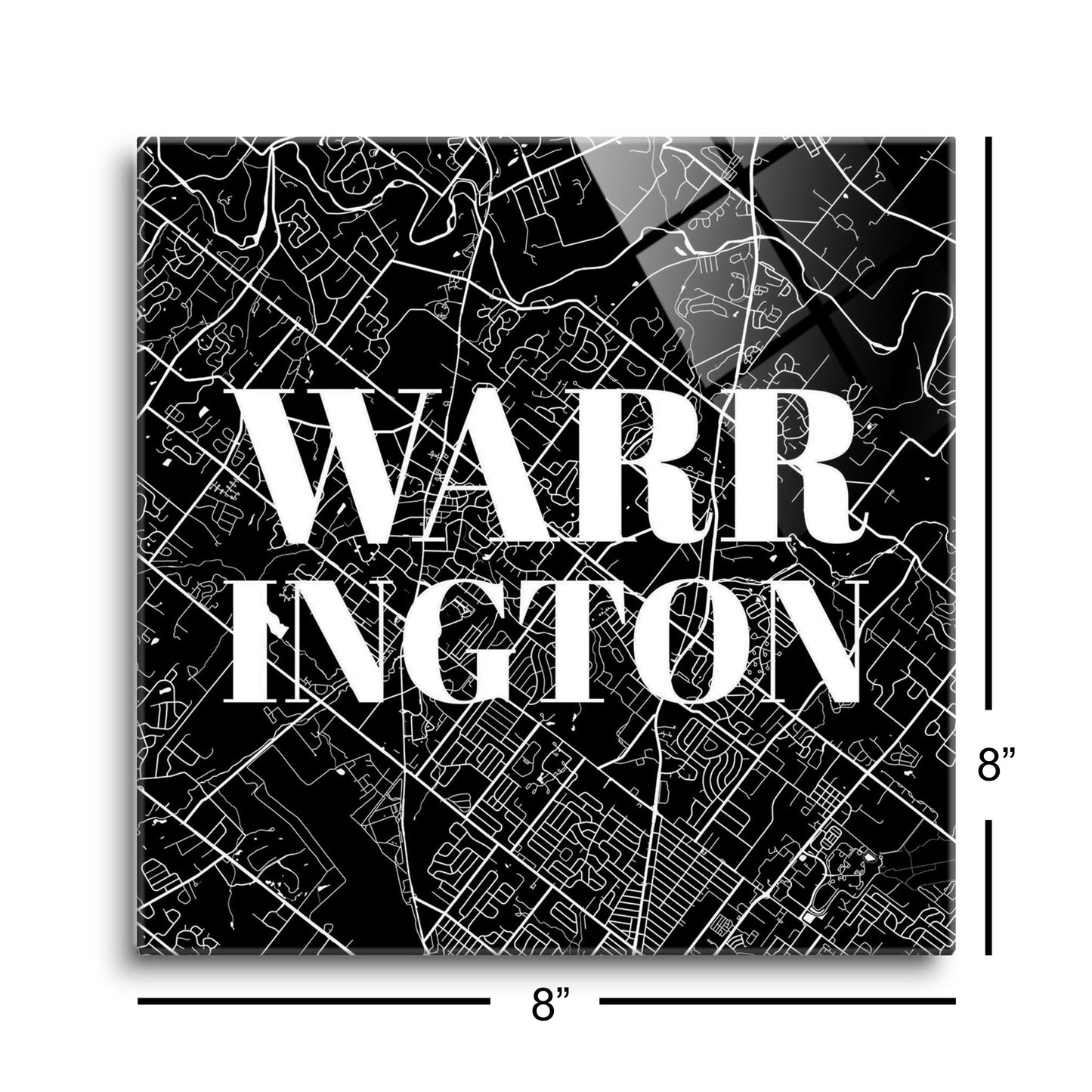 Minimalistic B&W Pennsylvania Warrington Map | Hi-Def Glass Art | Eaches | Min 2