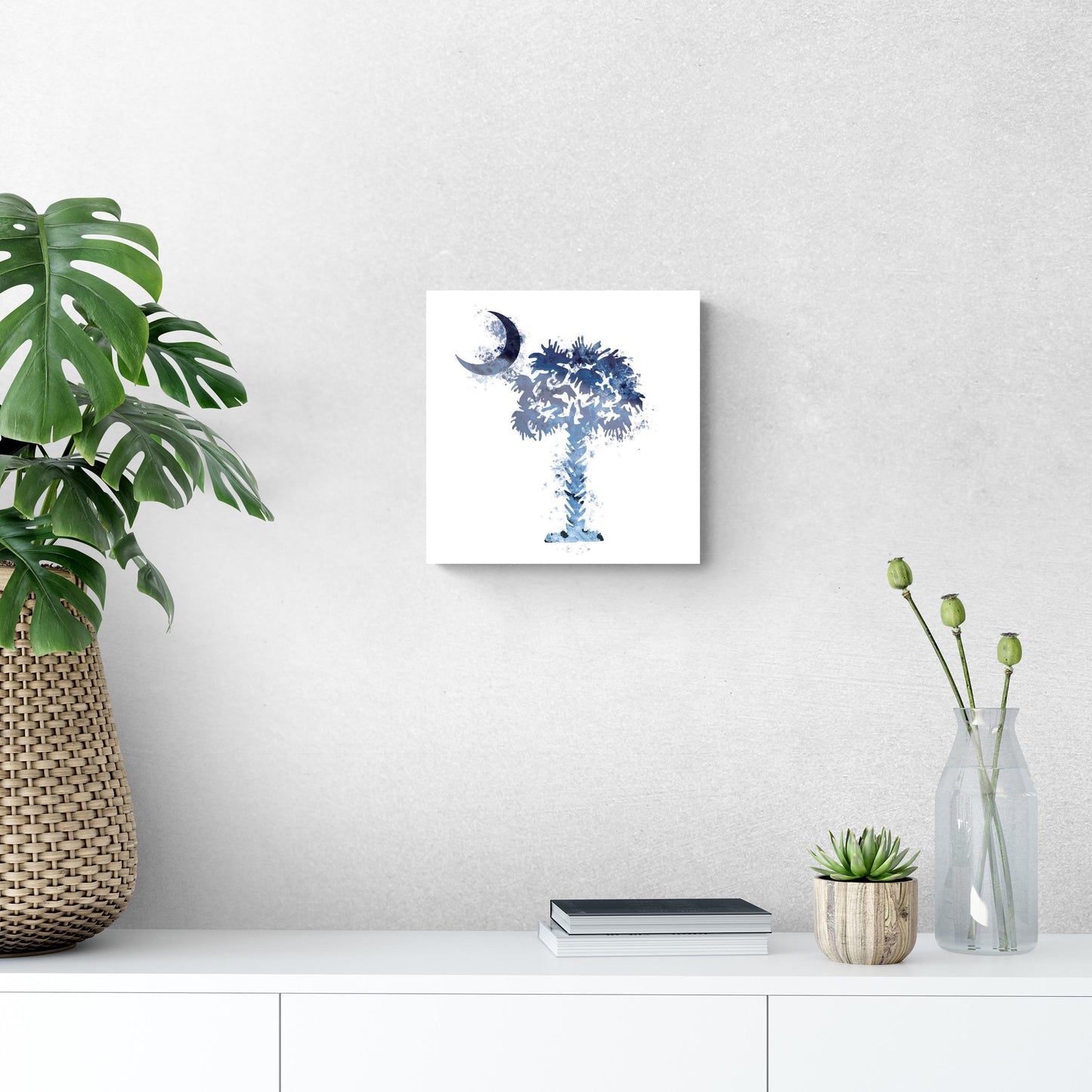 South Carolina Blue Water Color Palm Trees On White | Hi-Def Glass Art | Eaches | Min 1