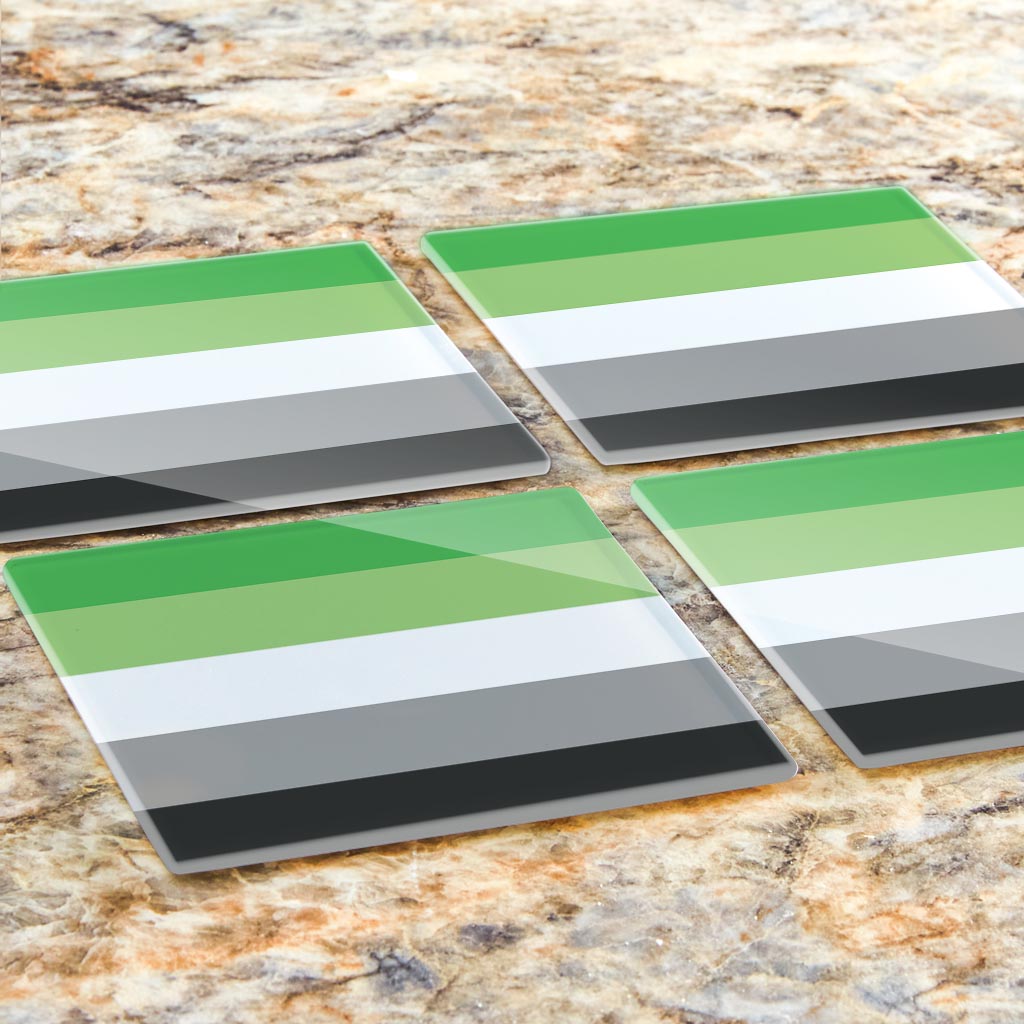 Aromantic Pride Flag Colors | Hi-Def Glass Coasters | Set of 4 | Min 2